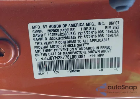 2008 Honda Element Ex from USA, damaged, VIN 5J6YH28778L000381